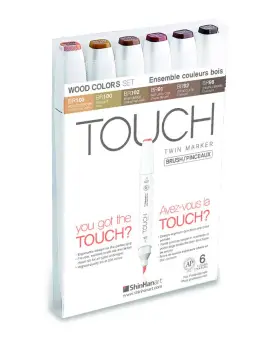 Touch Brush Marker 2 hegyű 6 db-os grafikai filctoll készlet, wood